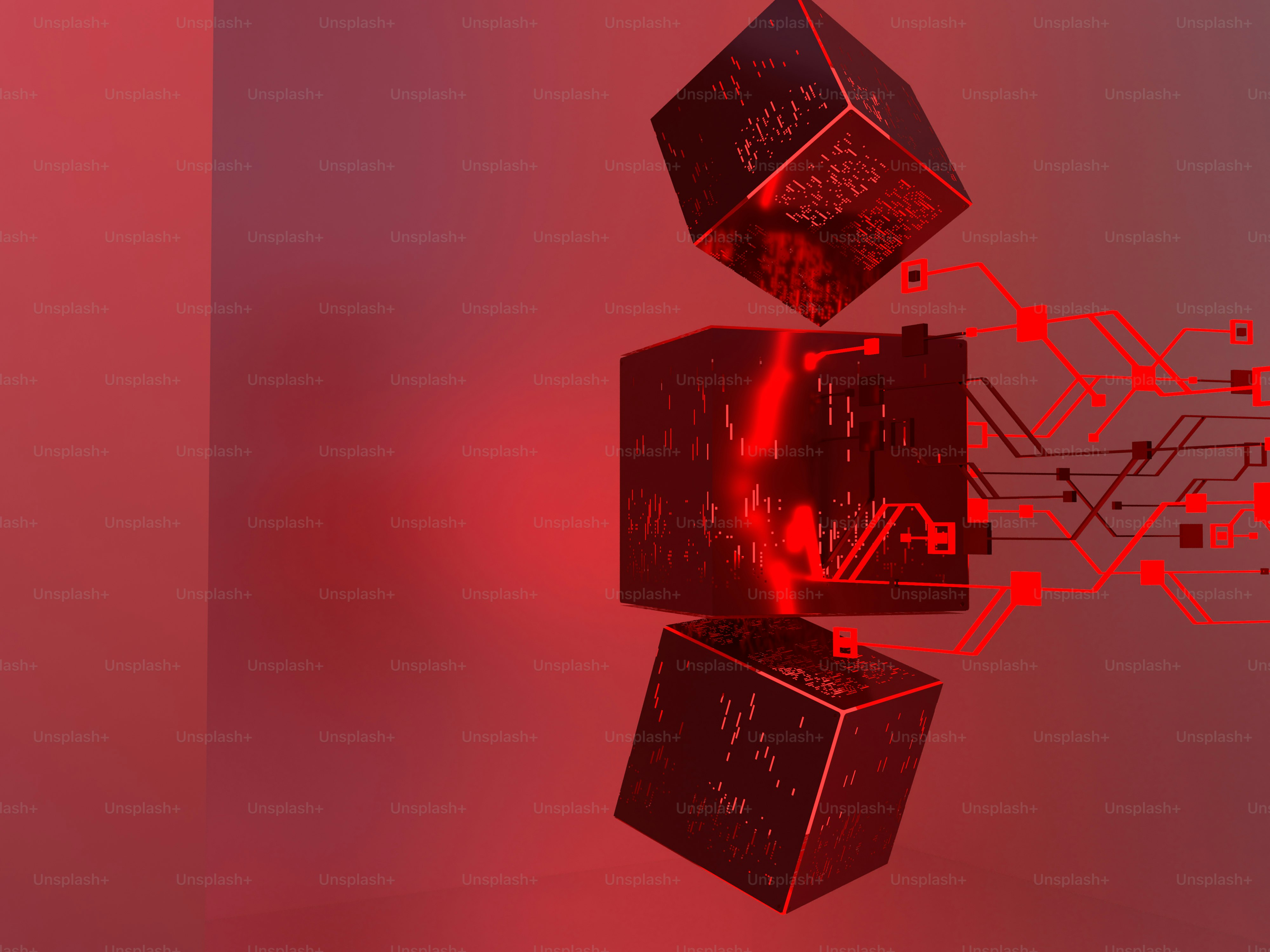 a group of cubes floating in the air